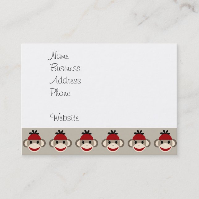 Fun Smiling Red Sock Monkey Happy Patterns Business Card (Front)