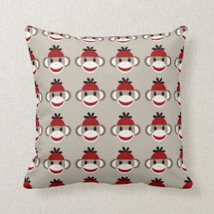 Fun Smiling Red Sock Monkey Happy Patterns Cushion