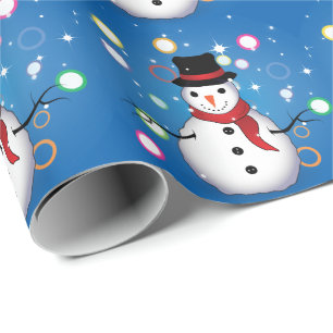 Fun Smiling Snowman Merry Christmas on BLUE Wrapping Paper