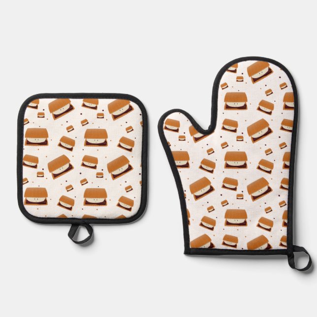 Fun S'more Cute Pattern Food Oven Mitt & Pot Holder Set (Front)