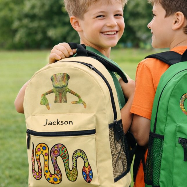 Fun Snake Chameleon Personalised Kids  Printed Backpack (Creator Uploaded)