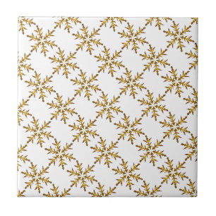 Fun Snowflake Gold And White Tile