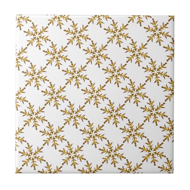 Fun Snowflake Gold And White Tile (Front)