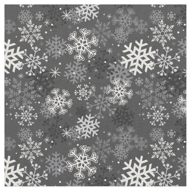 Fun Snowflake Print Fabric, Grey Fabric (Close Up)