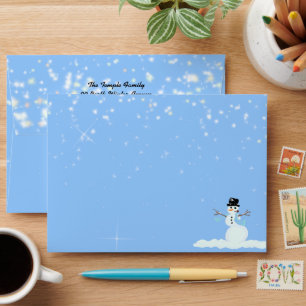 Fun Snowman Blue Christmas Return Address Envelope