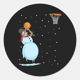 Fun Snowman Bysketbyll Christmas Classic Round Sticker