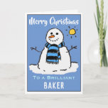 Fun Snowman Christmas Card for a Baker<br><div class="desc">Fun snowman cartoon on a festive Christmas card. Christmas card for a Baker.</div>