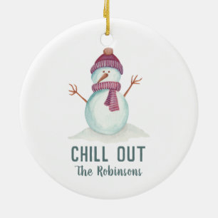 Fun Snowman Christmas Family Photo Ceramic Tree Decoration