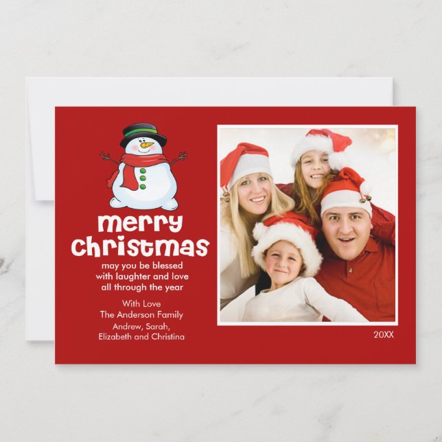 Fun Snowman Christmas Flat Photo Card (Front)