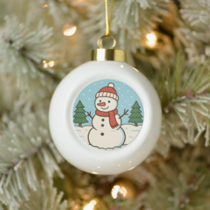 Fun Snowman Cute Christmas Ceramic Ball Christmas Ornament