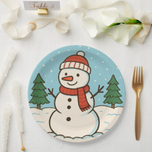Fun Snowman Cute Christmas Paper Plate