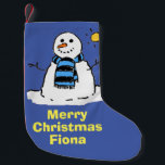 Fun Snowman in a Winter Scene. Small Christmas Stocking<br><div class="desc">Prepare for a visit from Santa Claus! Christmas Stocking features a Fun illustration of a Snowman set in a frosty and snowy winter scene. Personalise with your own choice of name. Frosty the Snowman awaits Father Christmas!</div>