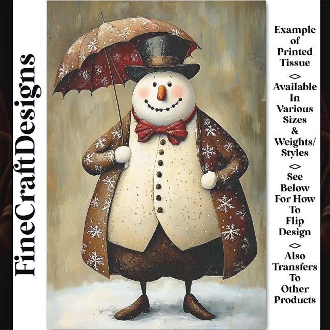 Fun Snowman In Outfit With Umbrella BA9 Decoupage Tissue Paper (Creator Uploaded)