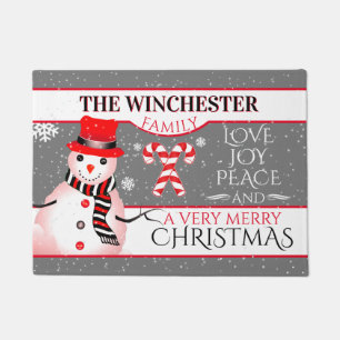 FUN Snowman in Red Hat and Scarf   GREY Christmas Doormat