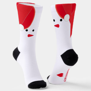 Fun Snowman Name Cute Cosy Red Snowy Heart Socks