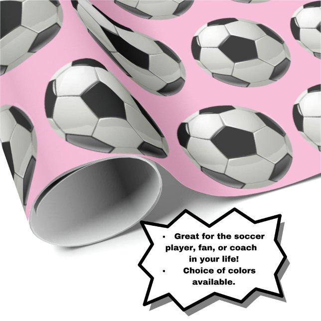 Fun Soccer Ball Pattern on Pink Wrapping Paper (Add personality to your gift with this fun soccer ball pattern wrapping paper!)