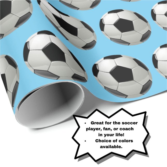 Fun Soccer Ball Pattern on Powder Blue Wrapping Paper (Personalize your gift with this fun soccer ball pattern on baby blue wrapping paper!)