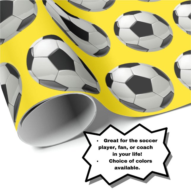 Fun Soccer Ball Pattern on Yellow Wrapping Paper (Personalize your gift with this fun soccer ball pattern on yellow wrapping paper!)