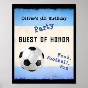 Fun Soccer Football Kids Party Blue Guest Of Honor Poster