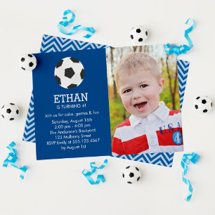 Fun Soccer Themed Photo Birthday Party Invitation