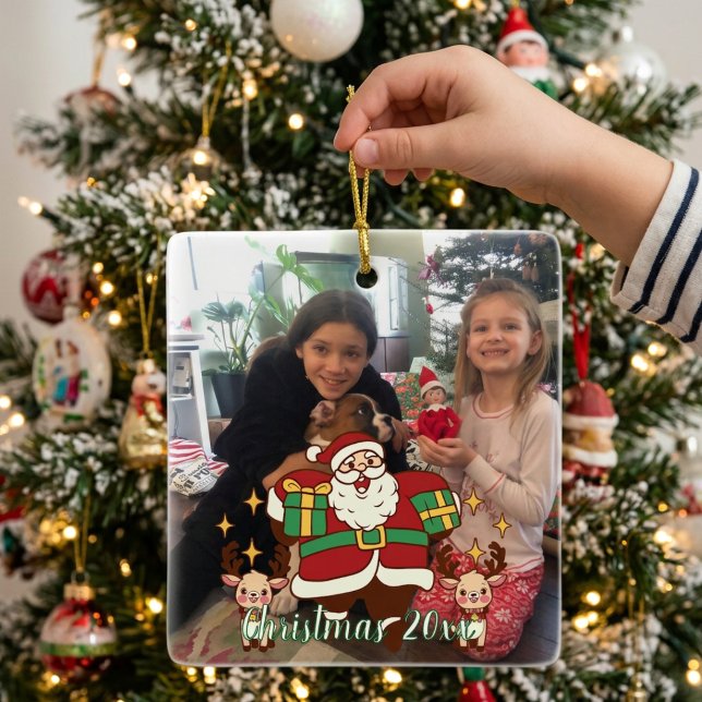 FUN Soft Blues SNOWMEN Add Photo Ceramic Ornament (Creator Uploaded)