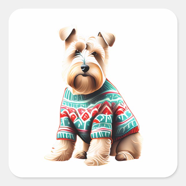 Fun Soft Coated Wheaten Terrier Christmas Sweater Square Sticker (Front)