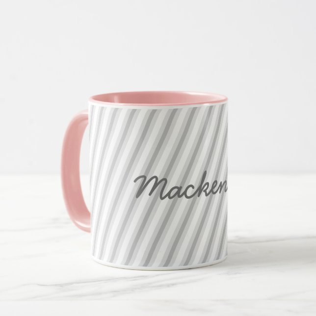 Fun Soft Grey on White Stripes with Name Mug (Front Left)