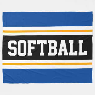 Fun SOFTBALL Bright Black Athletic Stripes Fleece Blanket