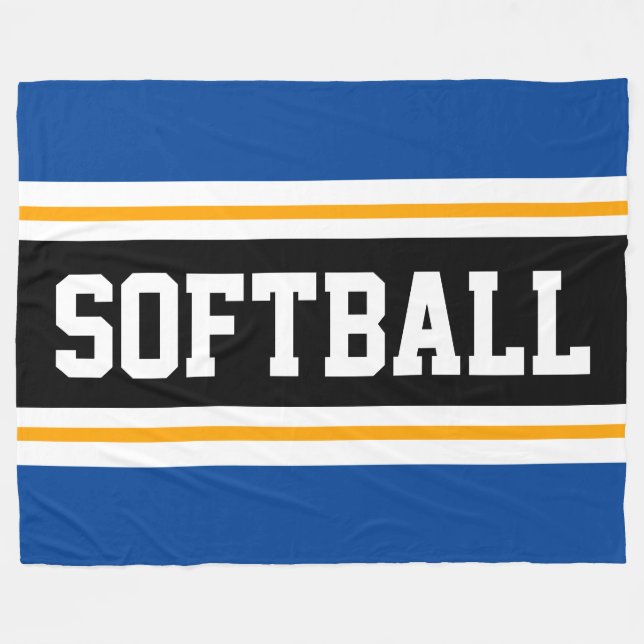 Fun SOFTBALL Bright Black Athletic Stripes Fleece Blanket (Front (Horizontal))