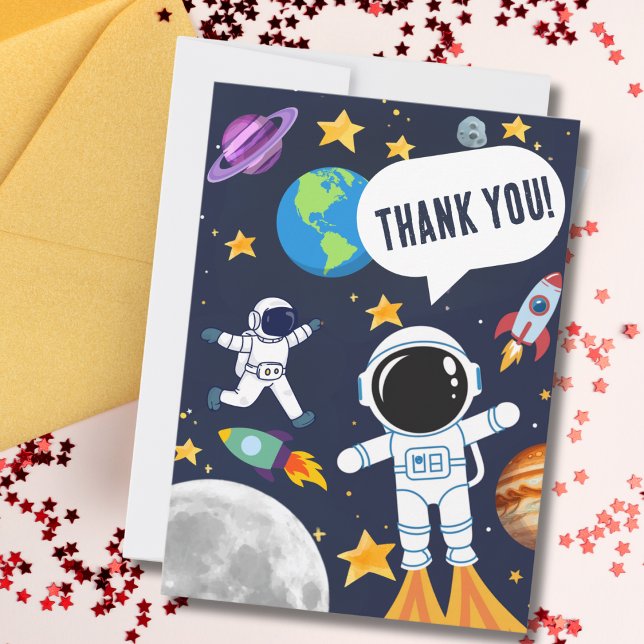 Fun Space Astronaut Planet Moon Stars,Cute Kid Thank You Card (Creator Uploaded)