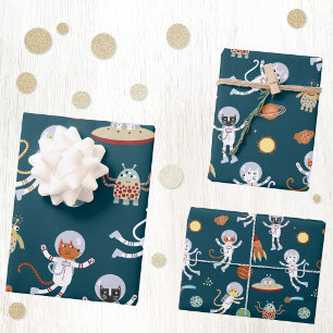 Fun Space Cat Astronaut Pattern Wrapping Paper Sheet