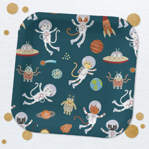 Fun Space Cats Birthday Party Paper Plate