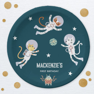 Fun Space Cats First Birthday Party Paper Plate