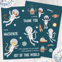 Fun Space Cats Kids Birthday Party Thank You