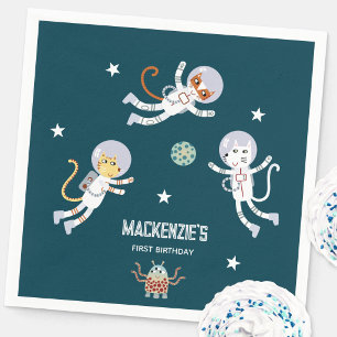 Fun Space Cats Personalised First Birthday Party Napkin