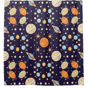 Fun Space Galaxy Bathroom Decor, Kids Astronomy Shower Curtain