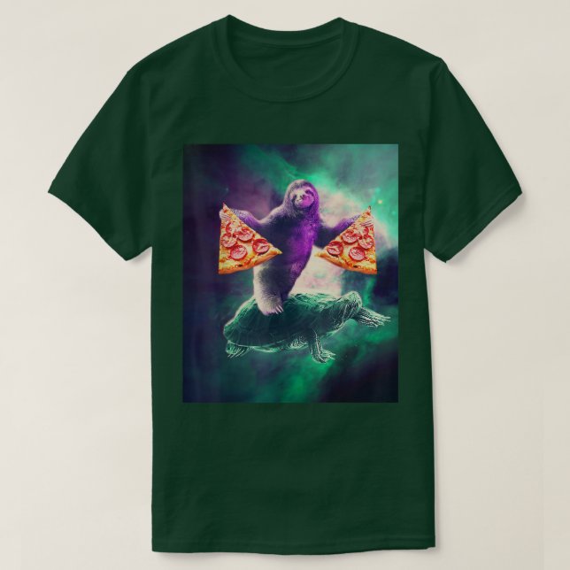 Fun Space Sloth With Pizza Riding Turtle 68 254 T-Shirt (Design Front)