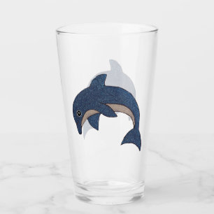 Fun Sparkling Blue White Jumping Ocean Dolphin Glass