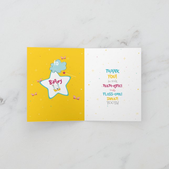 Fun Sparkly Funny Tooth Fairy Thank You  Card (Inside)