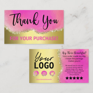 Fun Sparkly Pink Agate Thank You Purchase Business Card