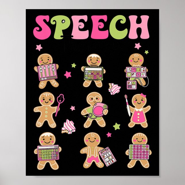 Fun Speech Therapy Gingerbread Cookies SLP Christm Poster (Front)