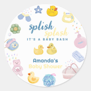 Fun Splish Splash Rubber Duck Bath Baby Shower  Classic Round Sticker