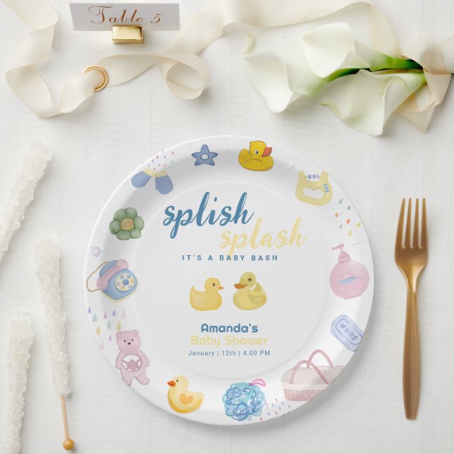 Fun Splish Splash Rubber Duck Bath Baby Shower  Paper Plate (Wedding)