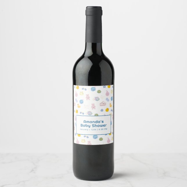 Fun Splish Splash Rubber Duck Bath Baby Shower  Wine Label (Front)