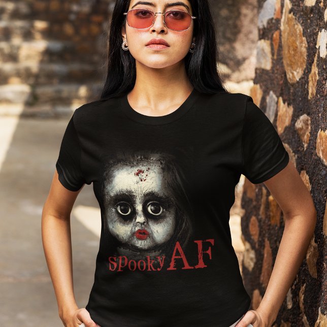 Fun Spooky AF Creepy Goth Doll Face Halloween T-Shirt (Creator Uploaded)