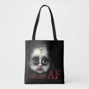 Fun Spooky AF Creepy Goth Doll Face Halloween Tote Bag