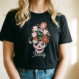 Fun Spooky Blooming Floral Halloween Skull  Tri-Blend Shirt