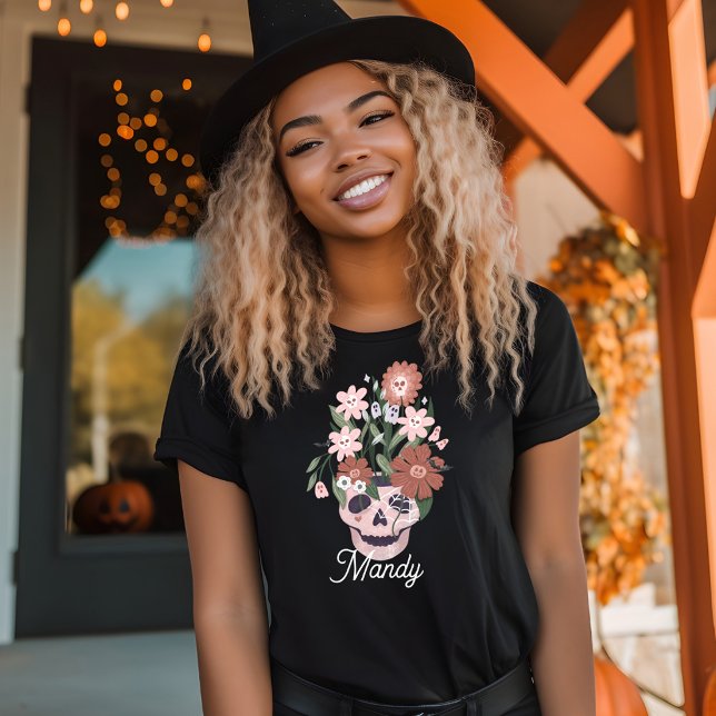 Fun Spooky Blooming Floral Halloween Skull  Tri-Blend Shirt (spooky autumn nights halloween)