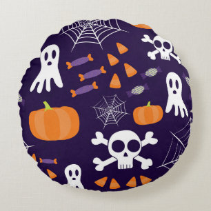 Fun Spooky Halloween Characters Round Cushion