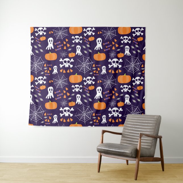 Fun Spooky Halloween Characters Tapestry (In Situ (Horizontal))